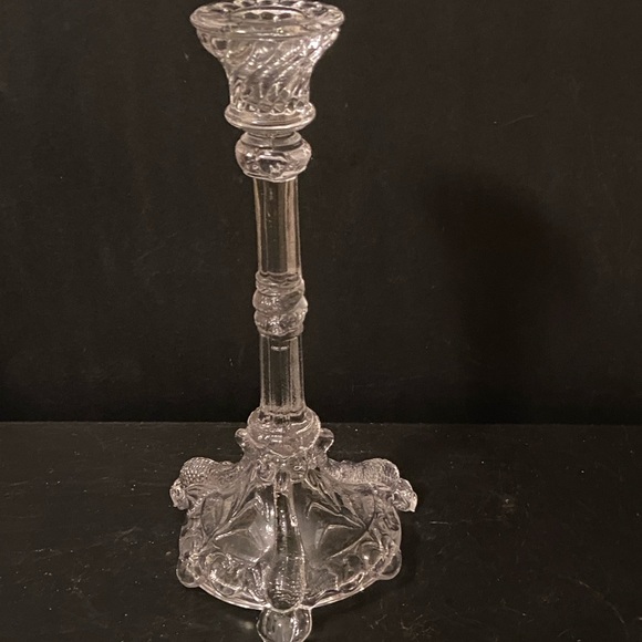 Vallerysthal Portieux France Bavards Dolphin & Snake Pressed Glass Candlestick - Picture 1 of 6